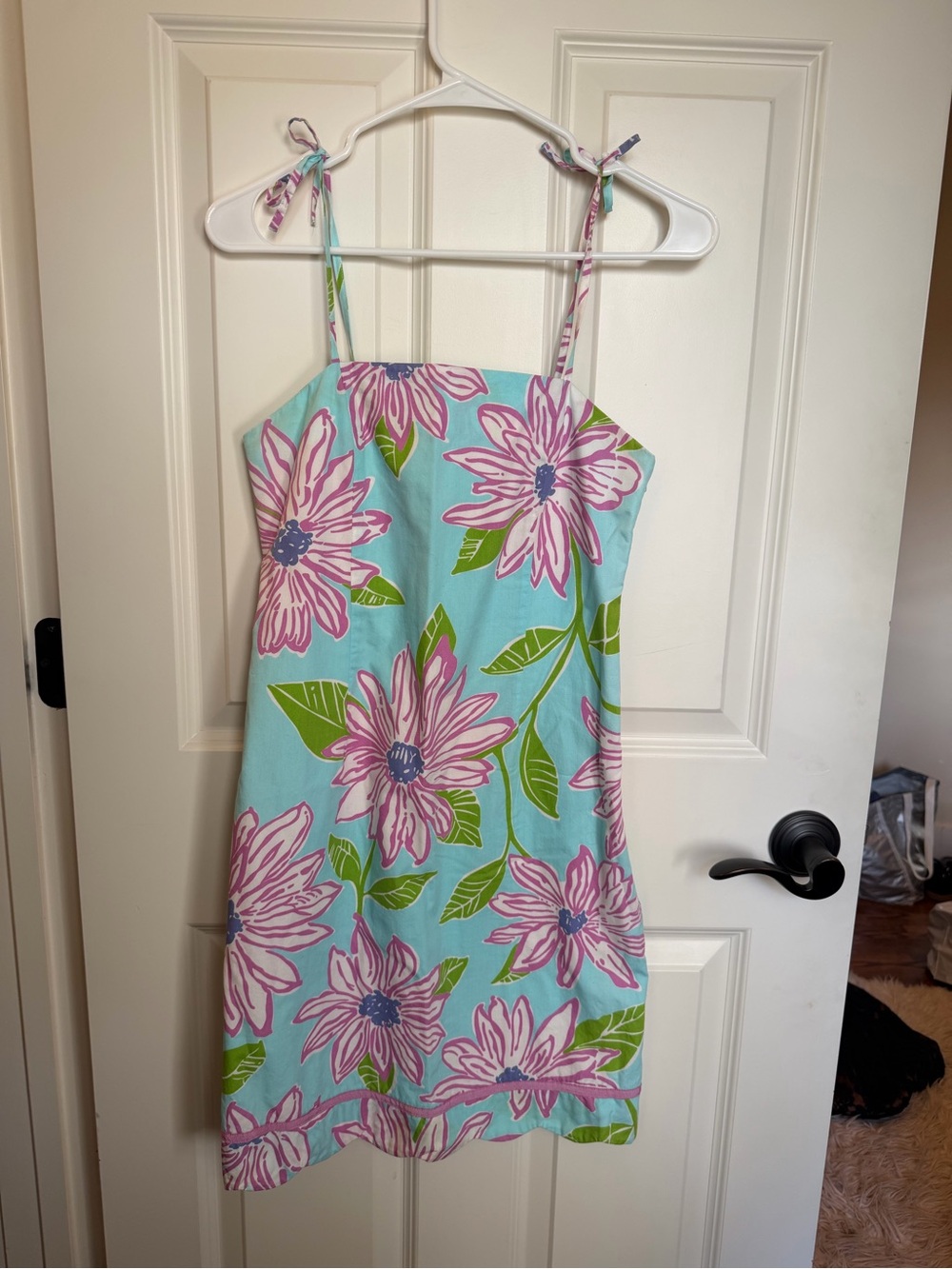 Lilly Pulitzer Aqua and Pink Floral Tie-Shoulder Dress
